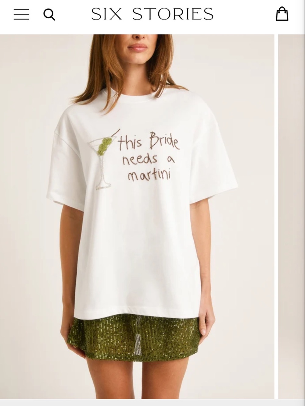 Six Stories White Graphic Tee — "This Bride Needs a Martini"